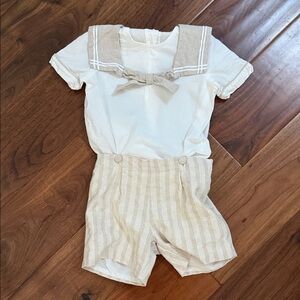 Kids Beige and White Sailor Matching Set